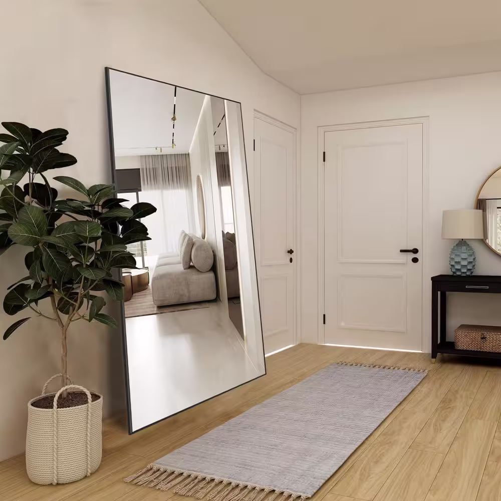 None 31.5 in. W x 71.5 in. H Large Rectangle Black Alloy Framed Full Length Wall-Mounted Standing Mirror