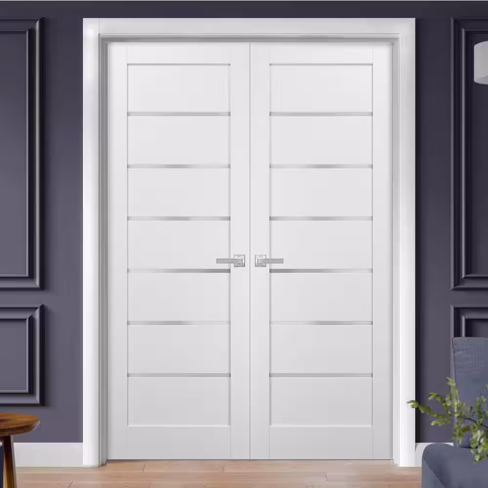 Sartodoors 48 in. x 80 in. Single Panel White Finished Pine Wood Sliding Door with Hardware