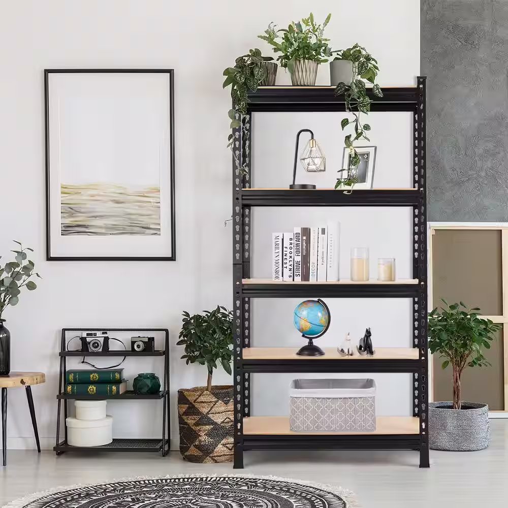 Costway 4-Pieces Black 5-Tier Metal Garage Storage Shelving Rack Adjustable(30 in. W x 60 in. H x 12 in. D)