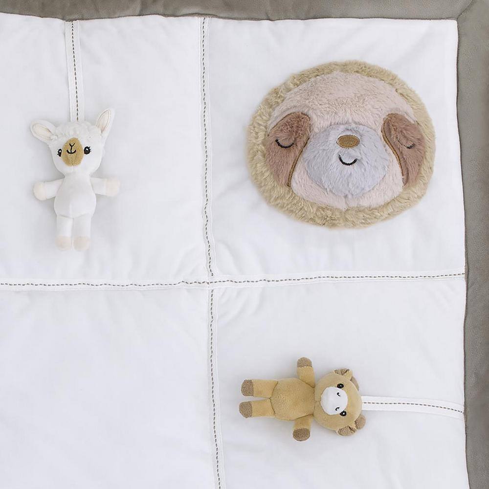 NoJo Playful Pals White, Tan, and Gray 3D Animals With Crinkle Plush Tummy Time Play Mat