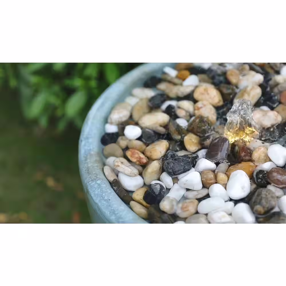 None 26 in. Cement Pillar Fountain Contemporary Water Feature with Light for Lawn Deck and Patio