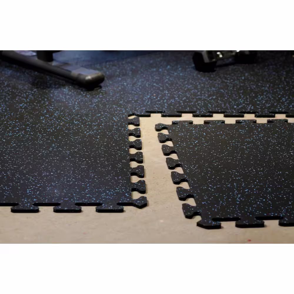 None Black with Blue Speck 24 in. x 24 in. Finished Corner Recycled Rubber Floor Tile (16 sq. ft./ case)